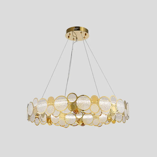 Brass Finish Crystal Pendant Ceiling Light With Glass Shade For Spacious Bedrooms / 28.5’ White