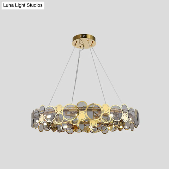 Crystal Bedroom Pendant Ceiling Light With Brass Finish Metal Fixture & Glass Shade - Large Size /