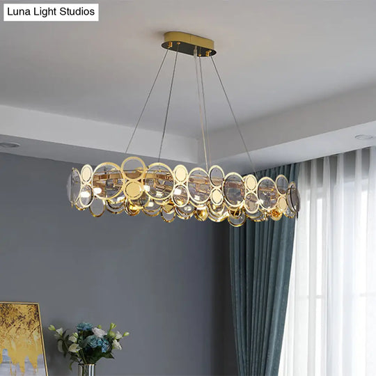 Crystal Bedroom Pendant Ceiling Light With Brass Finish Metal Fixture & Glass Shade - Large Size