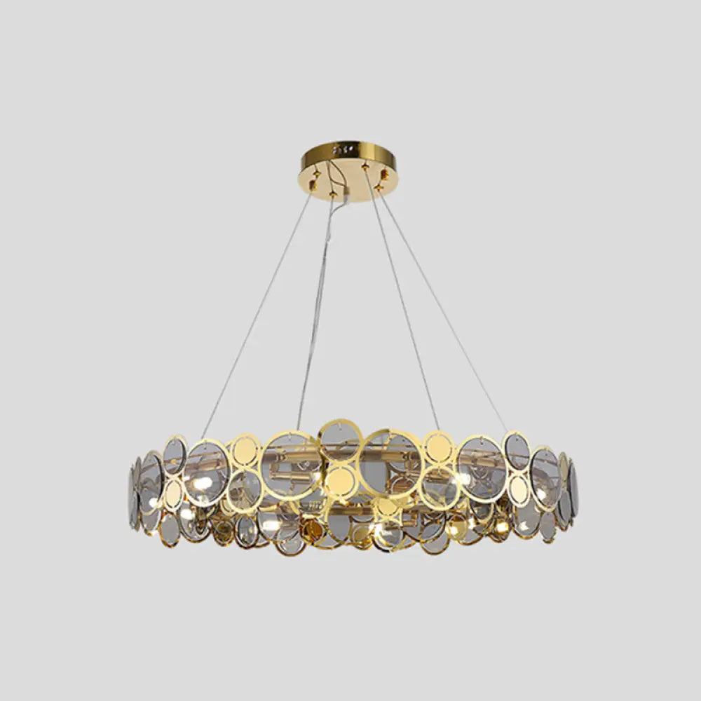 Brass Finish Crystal Pendant Ceiling Light With Glass Shade For Spacious Bedrooms / 35.5’ Smoke Grey
