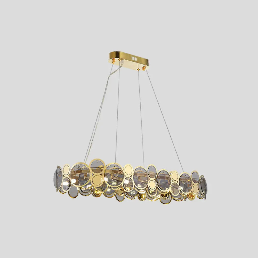 Brass Finish Crystal Pendant Ceiling Light With Glass Shade For Spacious Bedrooms / 36.5’ Smoke Grey