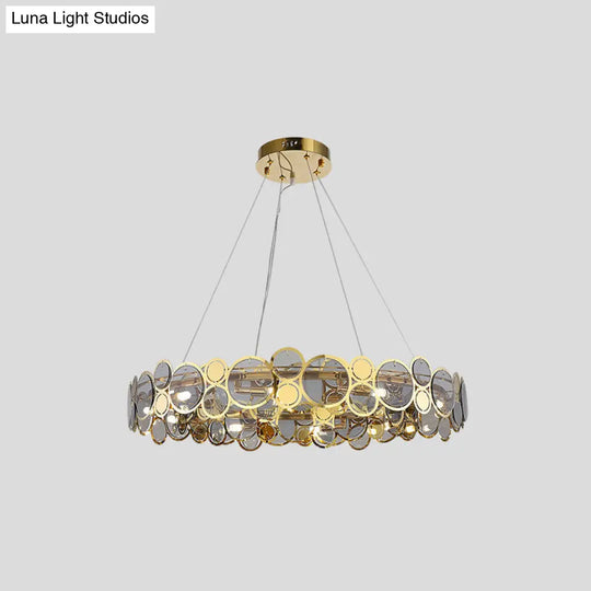 Crystal Bedroom Pendant Ceiling Light With Brass Finish Metal Fixture & Glass Shade - Large Size /