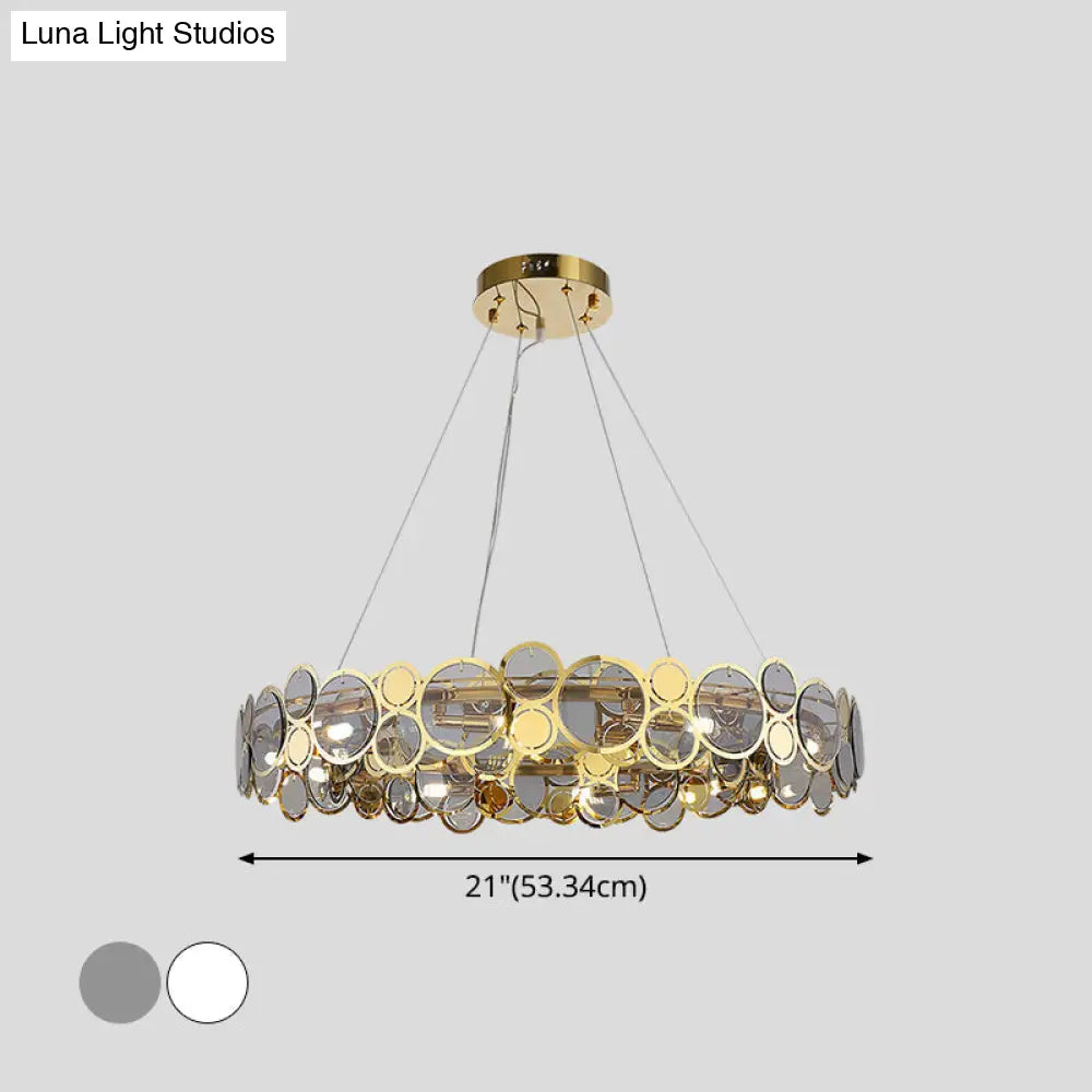 Crystal Bedroom Pendant Ceiling Light With Brass Finish Metal Fixture & Glass Shade - Large Size