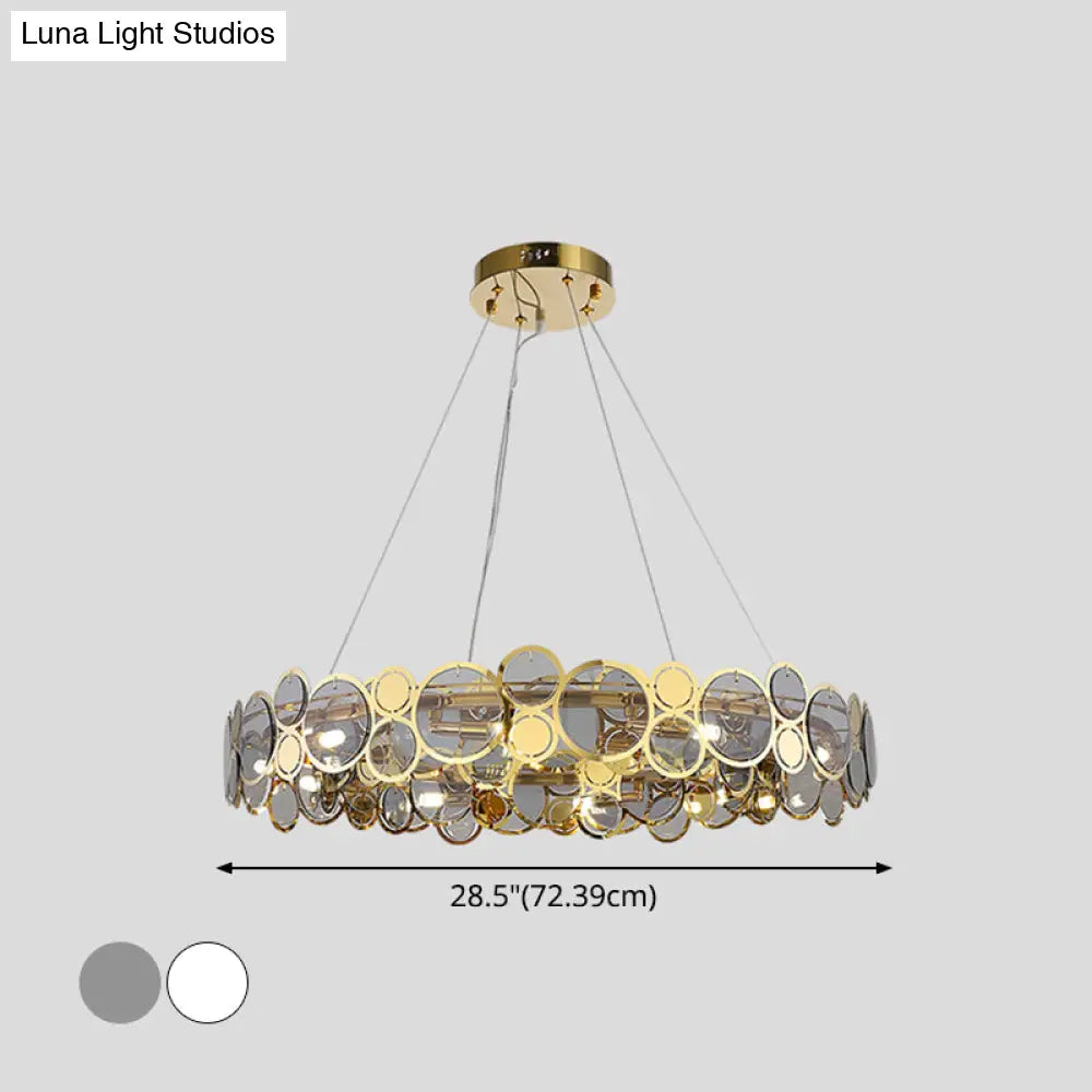 Brass Finish Crystal Pendant Ceiling Light With Glass Shade For Spacious Bedrooms