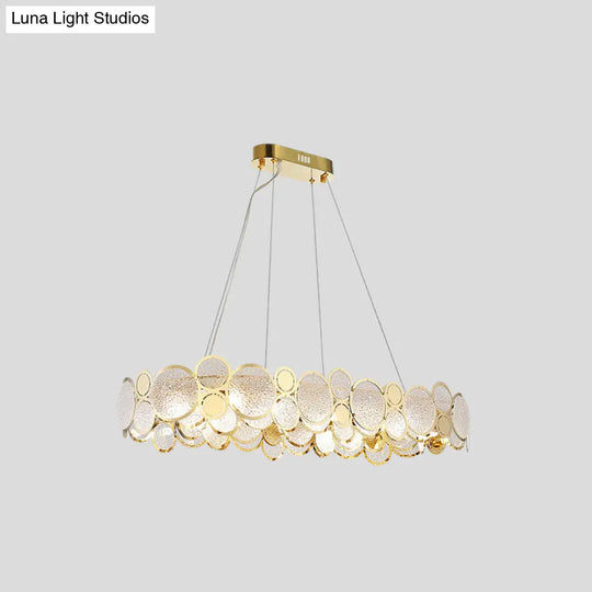 Crystal Bedroom Pendant Ceiling Light With Brass Finish Metal Fixture & Glass Shade - Large Size /