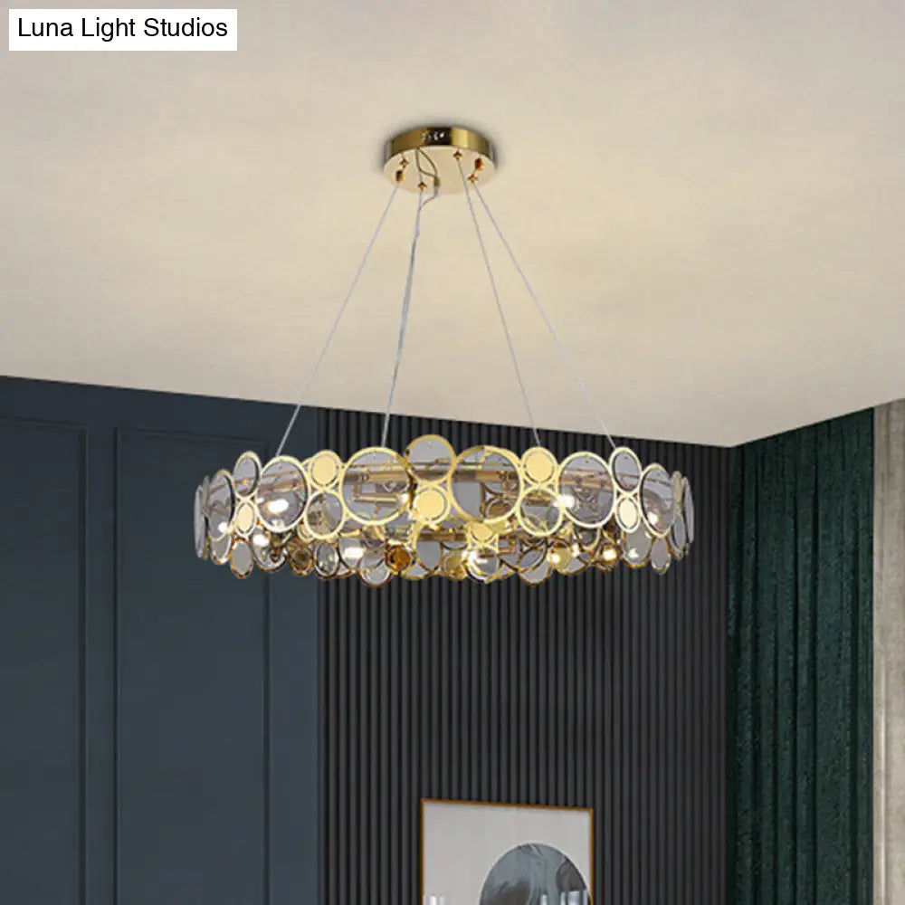 Crystal Bedroom Pendant Ceiling Light With Brass Finish Metal Fixture & Glass Shade - Large Size