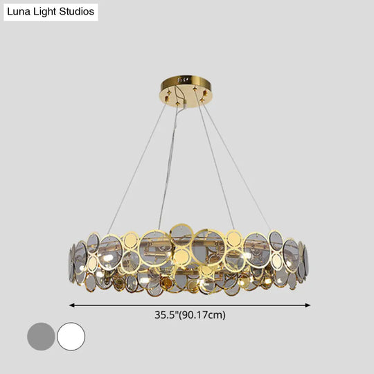 Crystal Bedroom Pendant Ceiling Light With Brass Finish Metal Fixture & Glass Shade - Large Size