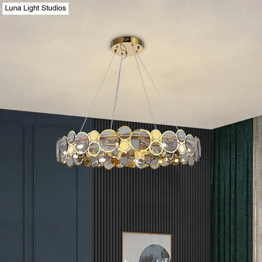 Brass Finish Crystal Pendant Ceiling Light With Glass Shade For Spacious Bedrooms