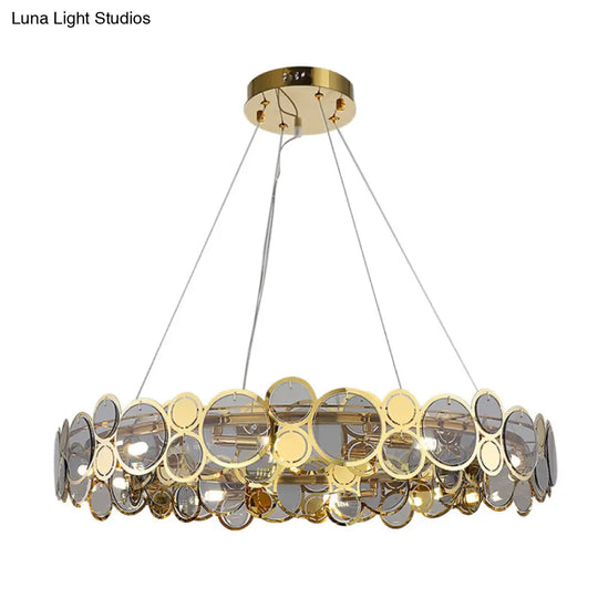 Brass Finish Crystal Pendant Ceiling Light With Glass Shade For Spacious Bedrooms