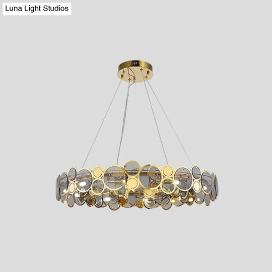 Crystal Bedroom Pendant Ceiling Light With Brass Finish Metal Fixture & Glass Shade - Large Size /