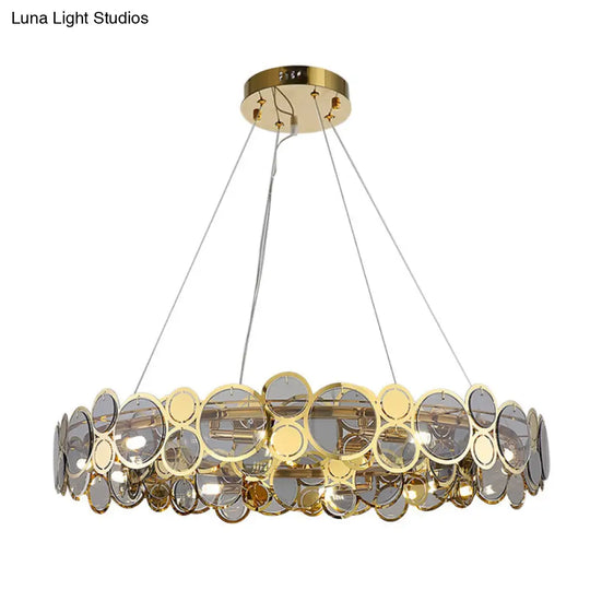 Crystal Bedroom Pendant Ceiling Light With Brass Finish Metal Fixture & Glass Shade - Large Size