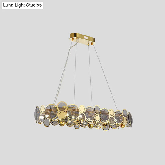 Crystal Bedroom Pendant Ceiling Light With Brass Finish Metal Fixture & Glass Shade - Large Size /