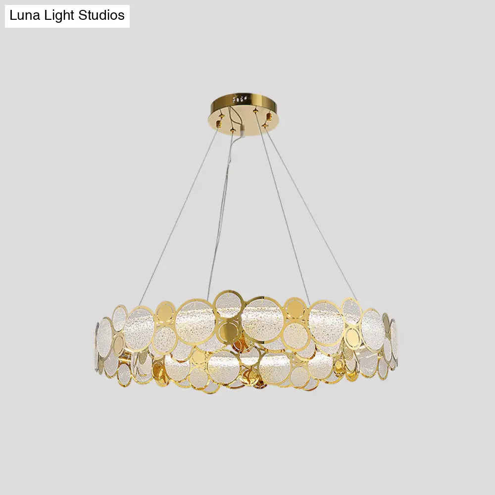 Crystal Bedroom Pendant Ceiling Light With Brass Finish Metal Fixture & Glass Shade - Large Size /