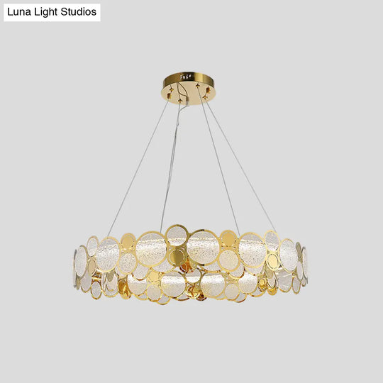 Crystal Bedroom Pendant Ceiling Light With Brass Finish Metal Fixture & Glass Shade - Large Size /