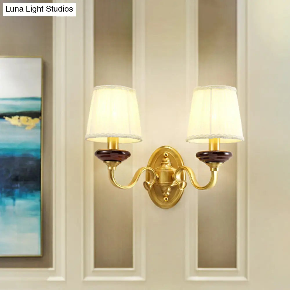 Brass Finish Fabric Wall Mounted Lamp | Traditional Light Sconce For Dining Room 1/2-Bulb