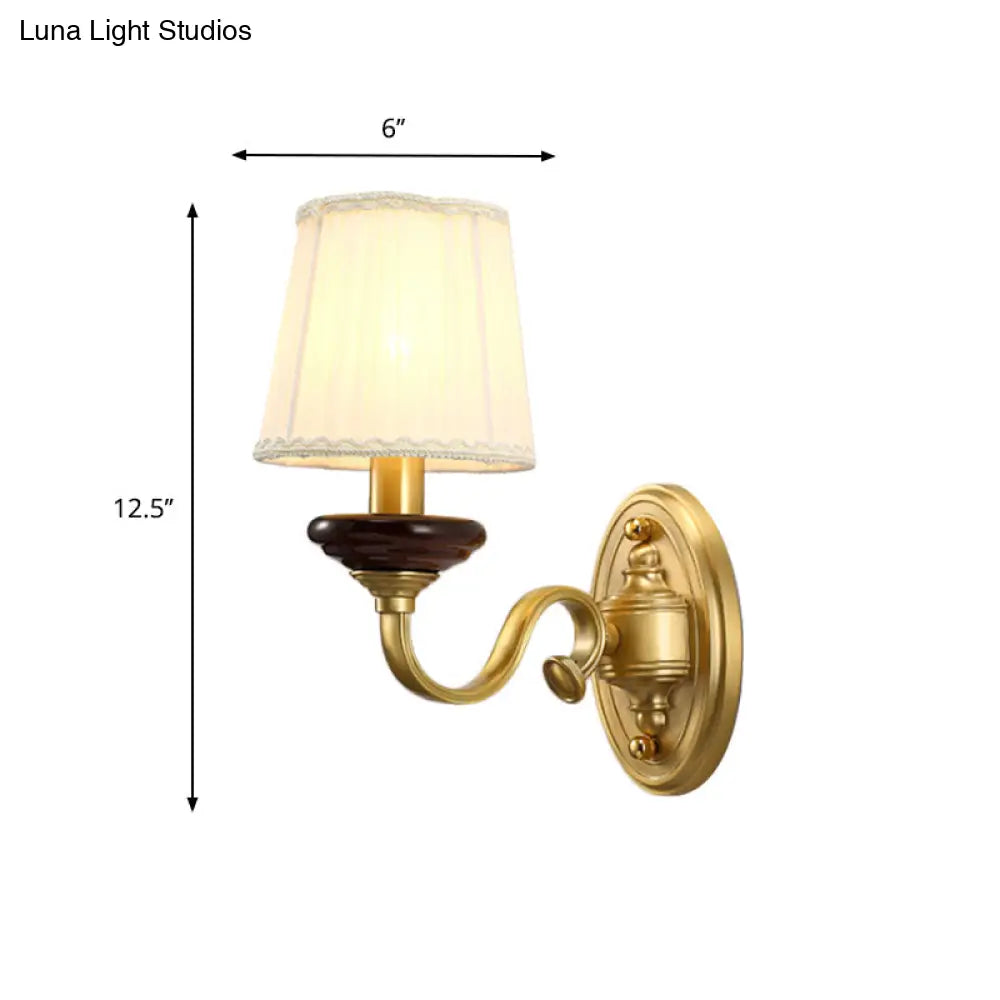 Brass Finish Fabric Wall Mounted Lamp | Traditional Light Sconce For Dining Room 1/2-Bulb