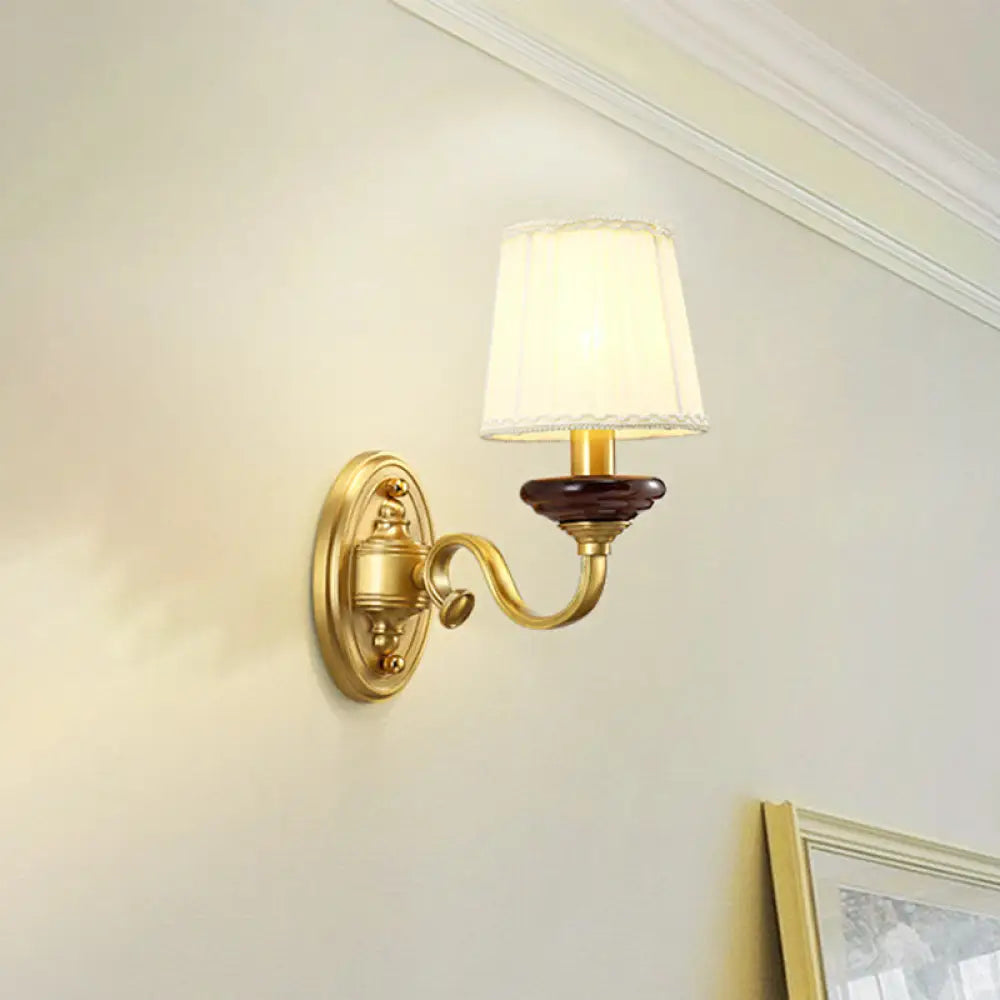 Brass Finish Fabric Wall Mounted Lamp | Traditional Light Sconce For Dining Room 1/2-Bulb 1 /