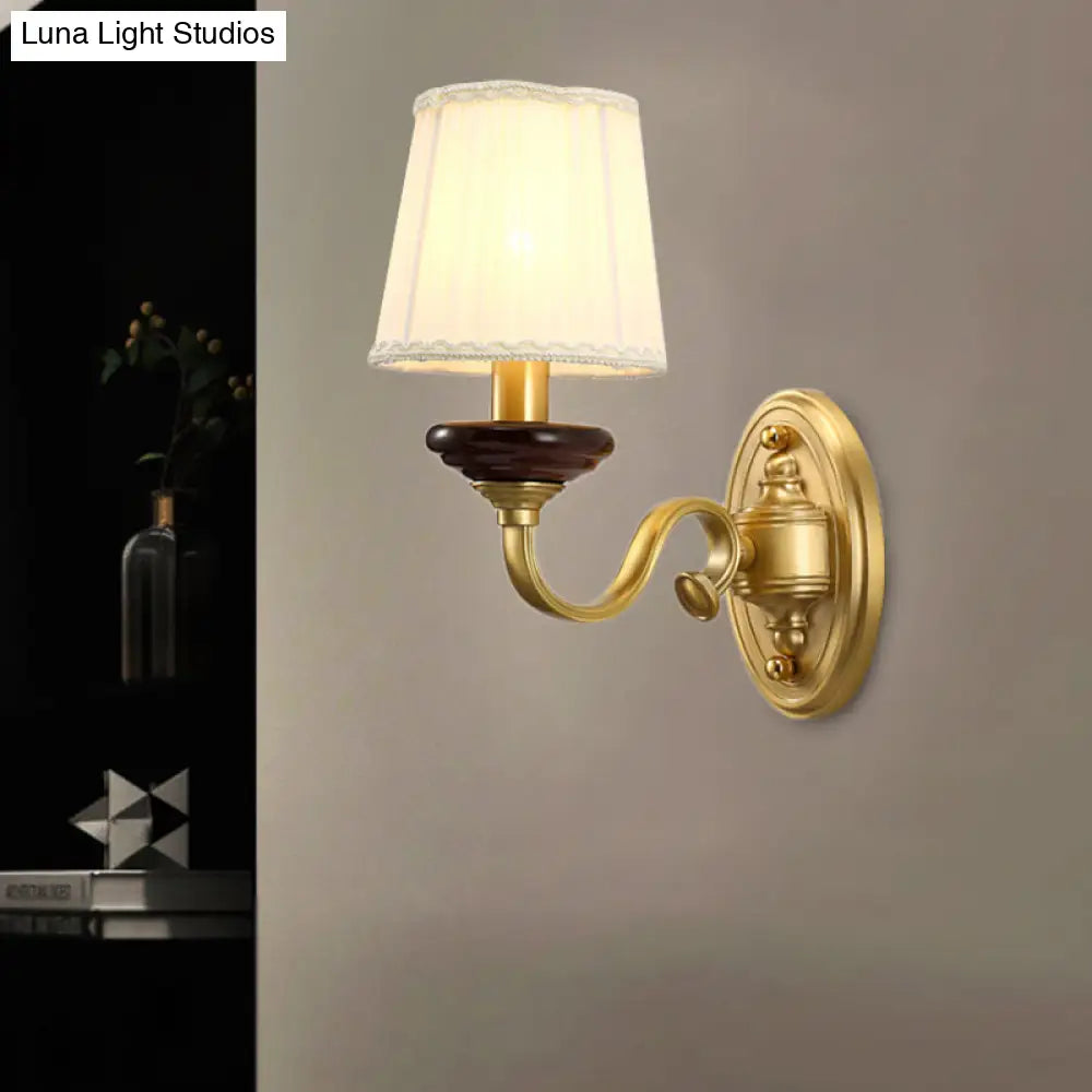 Brass Finish Fabric Wall Mounted Lamp | Traditional Light Sconce For Dining Room 1/2-Bulb