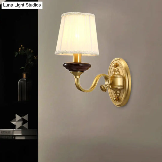 Brass Finish Fabric Wall Mounted Lamp | Traditional Light Sconce For Dining Room 1/2-Bulb