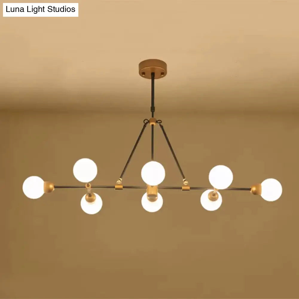 Brass Finish Island Light With Orb Shade - 8-Light Metal Hanging Lamp For Dining Room