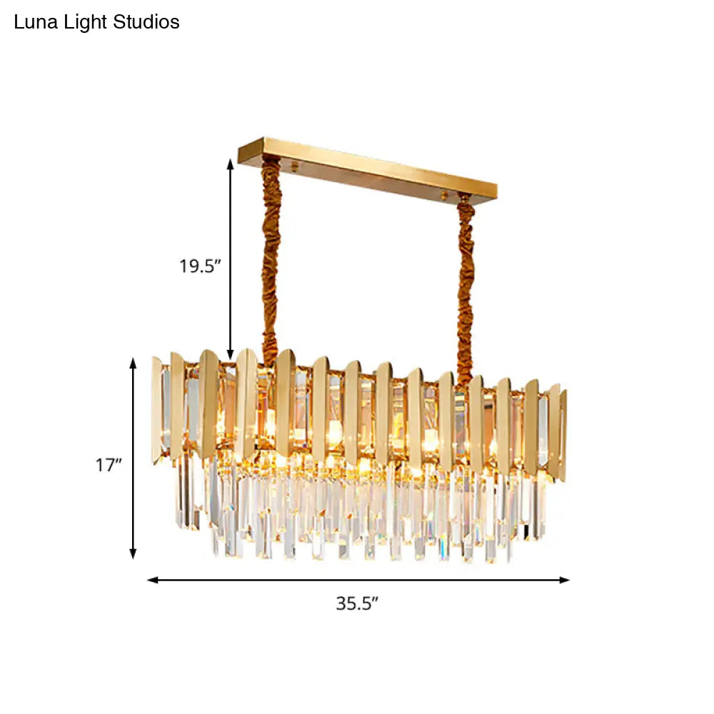 Brass Finish Multi Light Pendant Chandelier With Faceted Crystals In Vintage Style