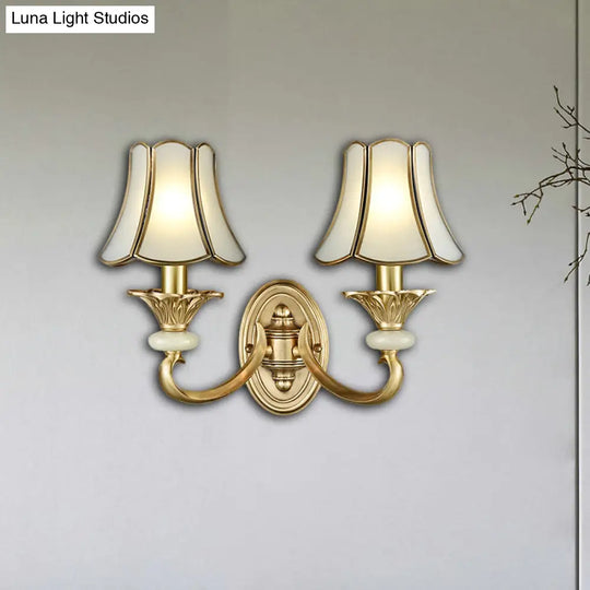 Brass Flared Sconce Light Fixture - Traditional Wall Mount Lamp For Living Room