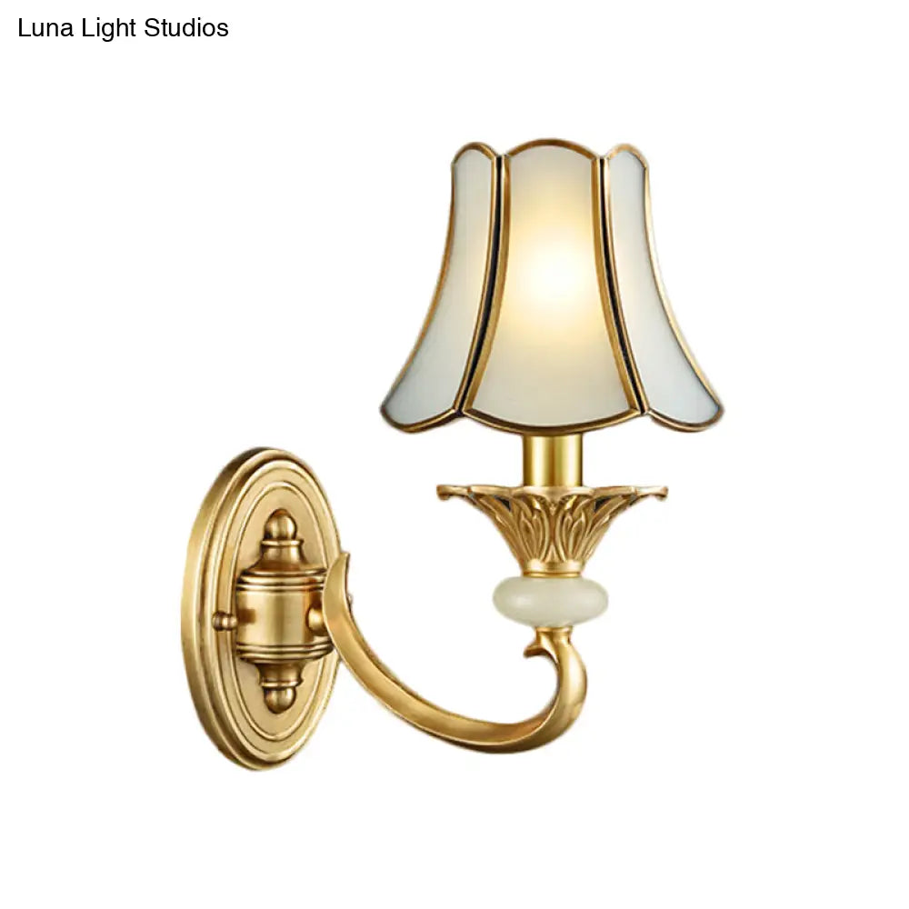 Brass Flared Sconce Light Fixture - Traditional Wall Mount Lamp For Living Room