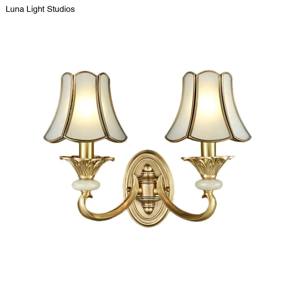 Brass Flared Sconce Light Fixture - Traditional Wall Mount Lamp For Living Room