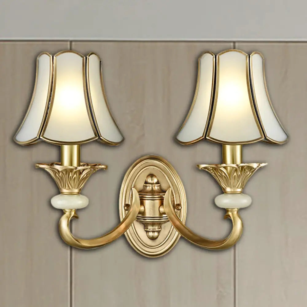 Brass Flared Sconce Light Fixture - Traditional Wall Mount Lamp For Living Room 2 /