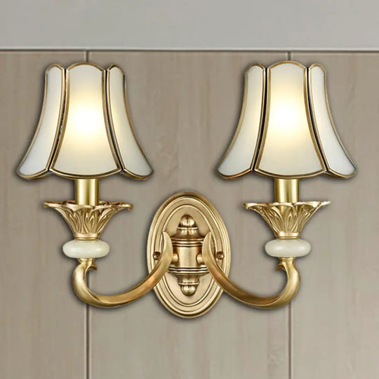 Brass Flared Sconce Light Fixture - Traditional Wall Mount Lamp For Living Room 2 /