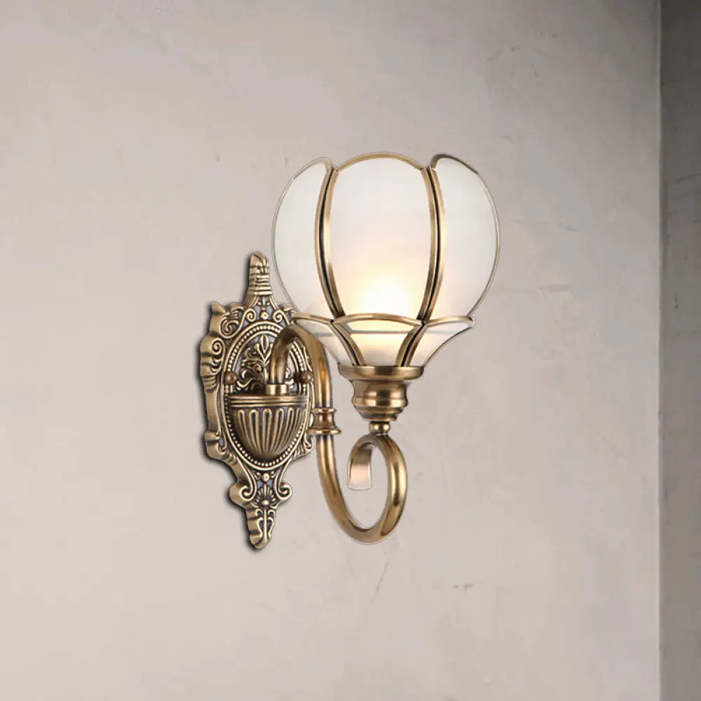 Brass Flower Sconce Wall Lamp For Bedroom - Traditional 1/2-Bulb Metal Light Fixture 1 /