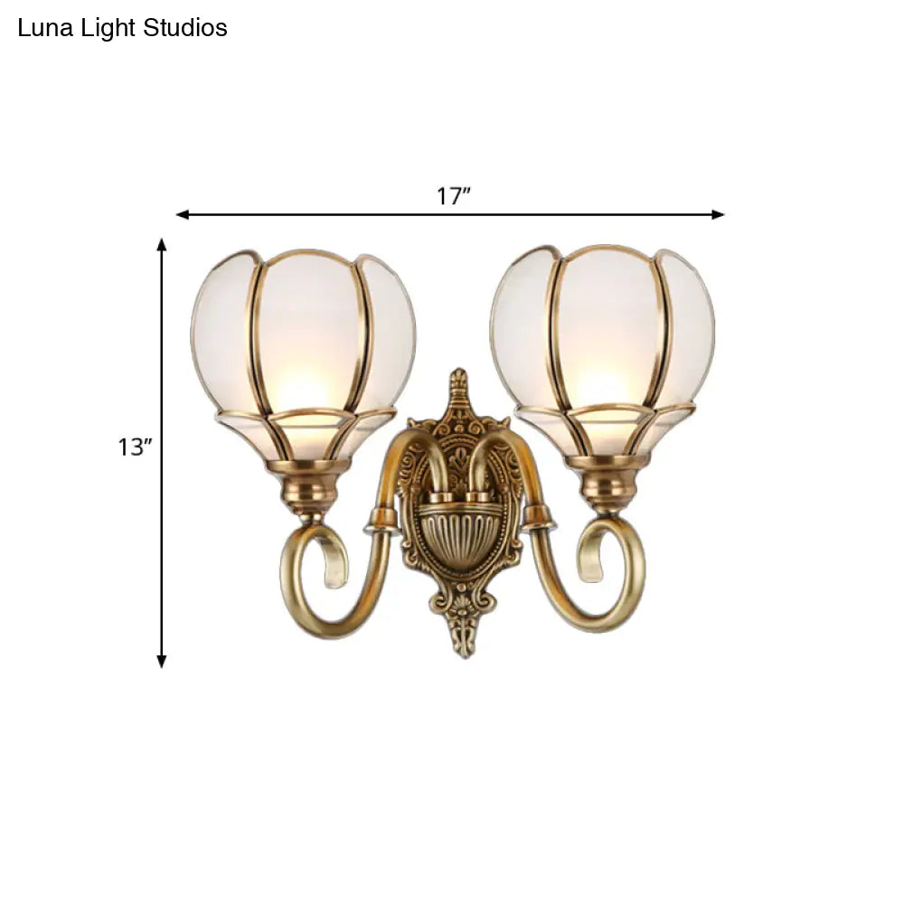 Brass Flower Sconce Wall Lamp For Bedroom - Traditional 1/2-Bulb Metal Light Fixture