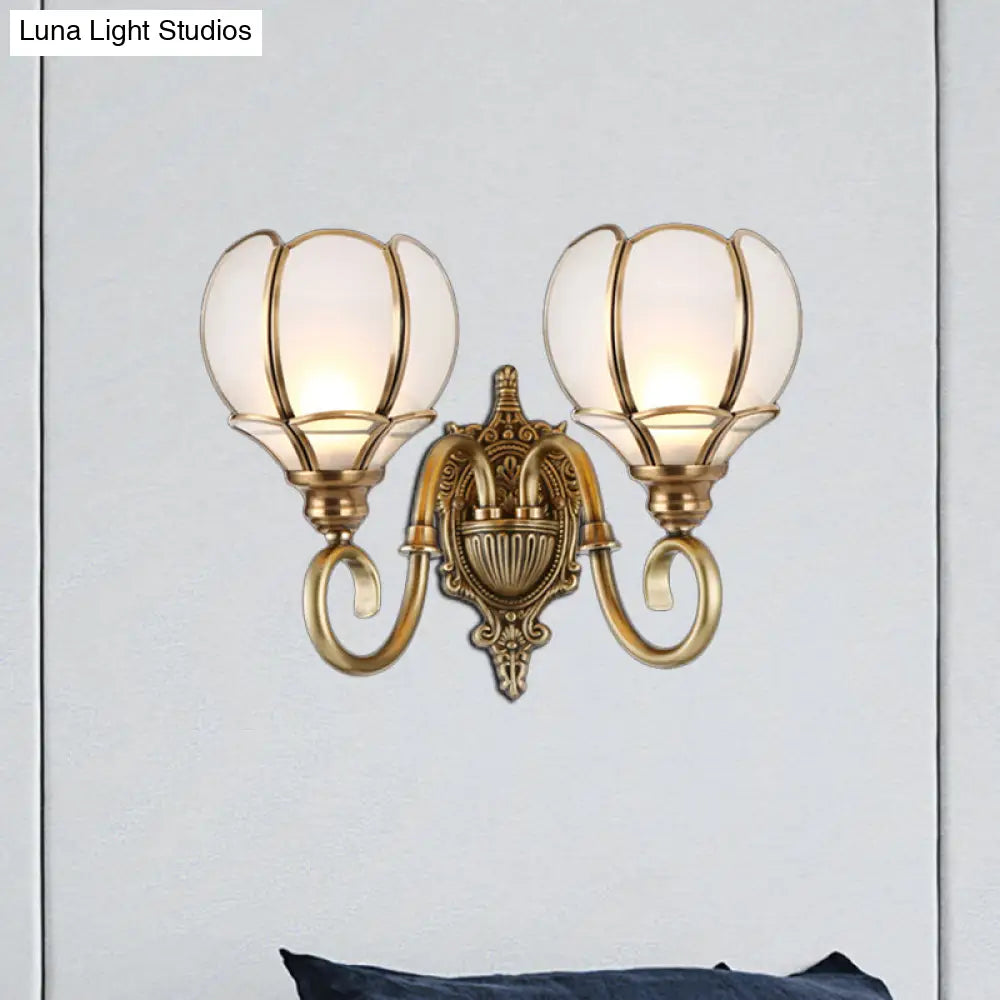 Brass Flower Sconce Wall Lamp For Bedroom - Traditional 1/2-Bulb Metal Light Fixture