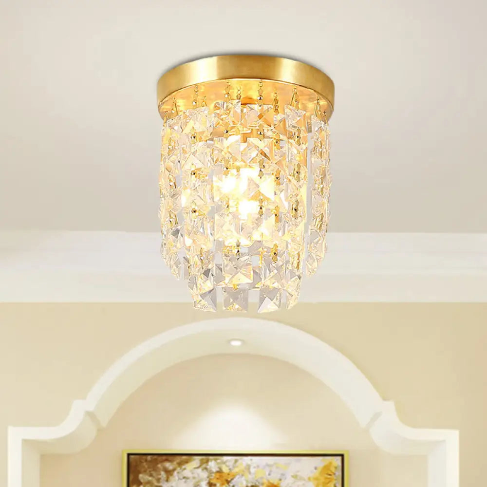 Brass Flush Light With Clear Crystal Shade For Hallway - Simplicity Design