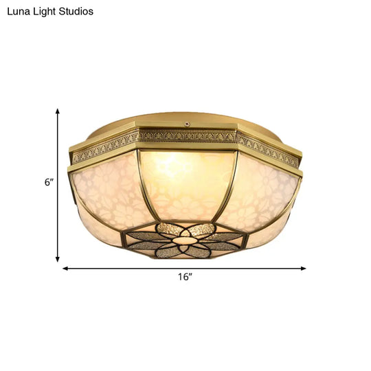 Brass Flush Mount Ceiling Light With Beveled Opaque Glass - 4 Bulbs For Bedroom