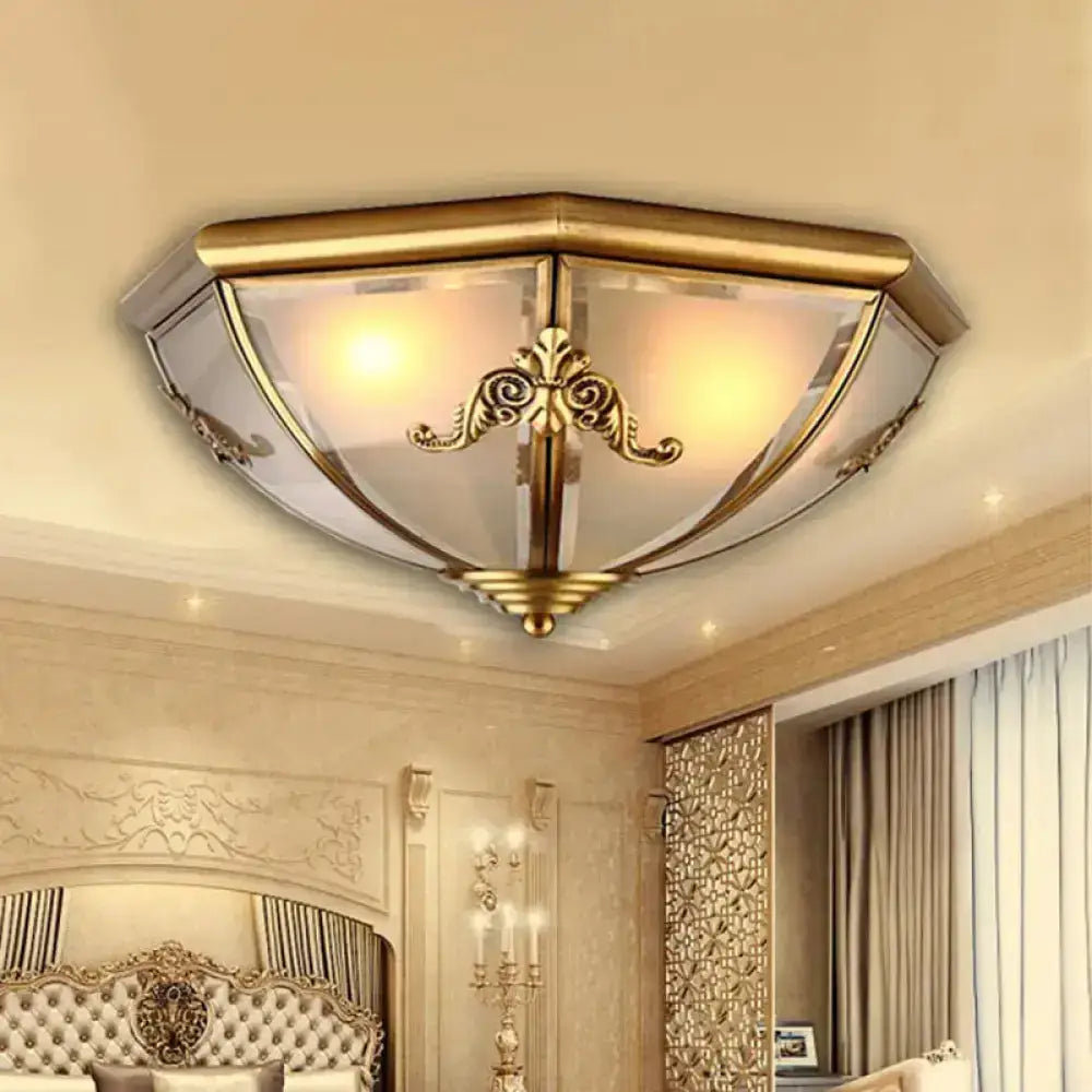 Brass Flush Mount Ceiling Light With Opal Glass Bowl - Small/Medium/Large 2/3/6 Lights Classic