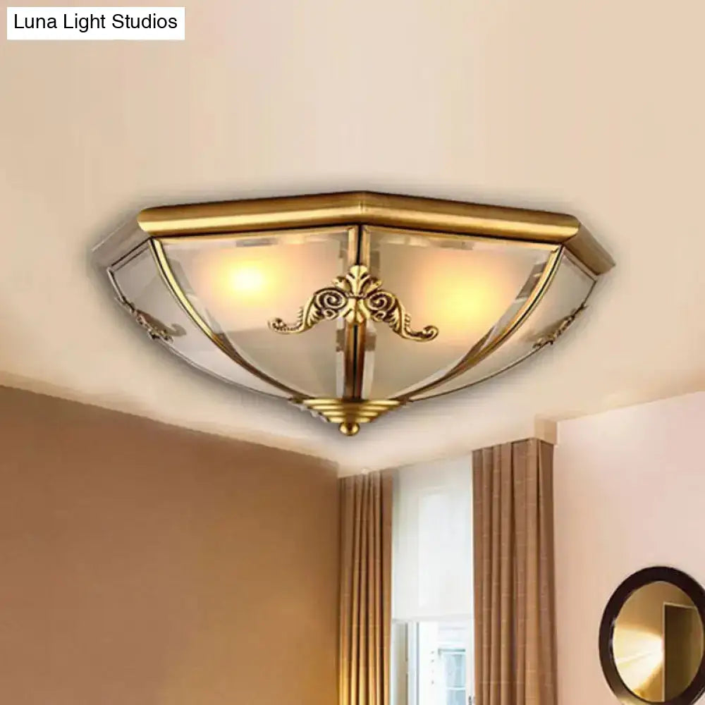 Brass Flush Mount Ceiling Light With Opal Glass Bowl - Small/Medium/Large 2/3/6 Lights Classic