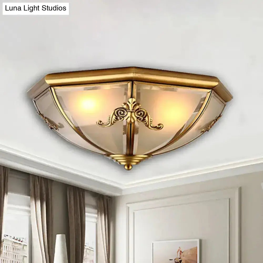 Brass Flush Mount Ceiling Light With Opal Glass Bowl - Small/Medium/Large 2/3/6 Lights Classic