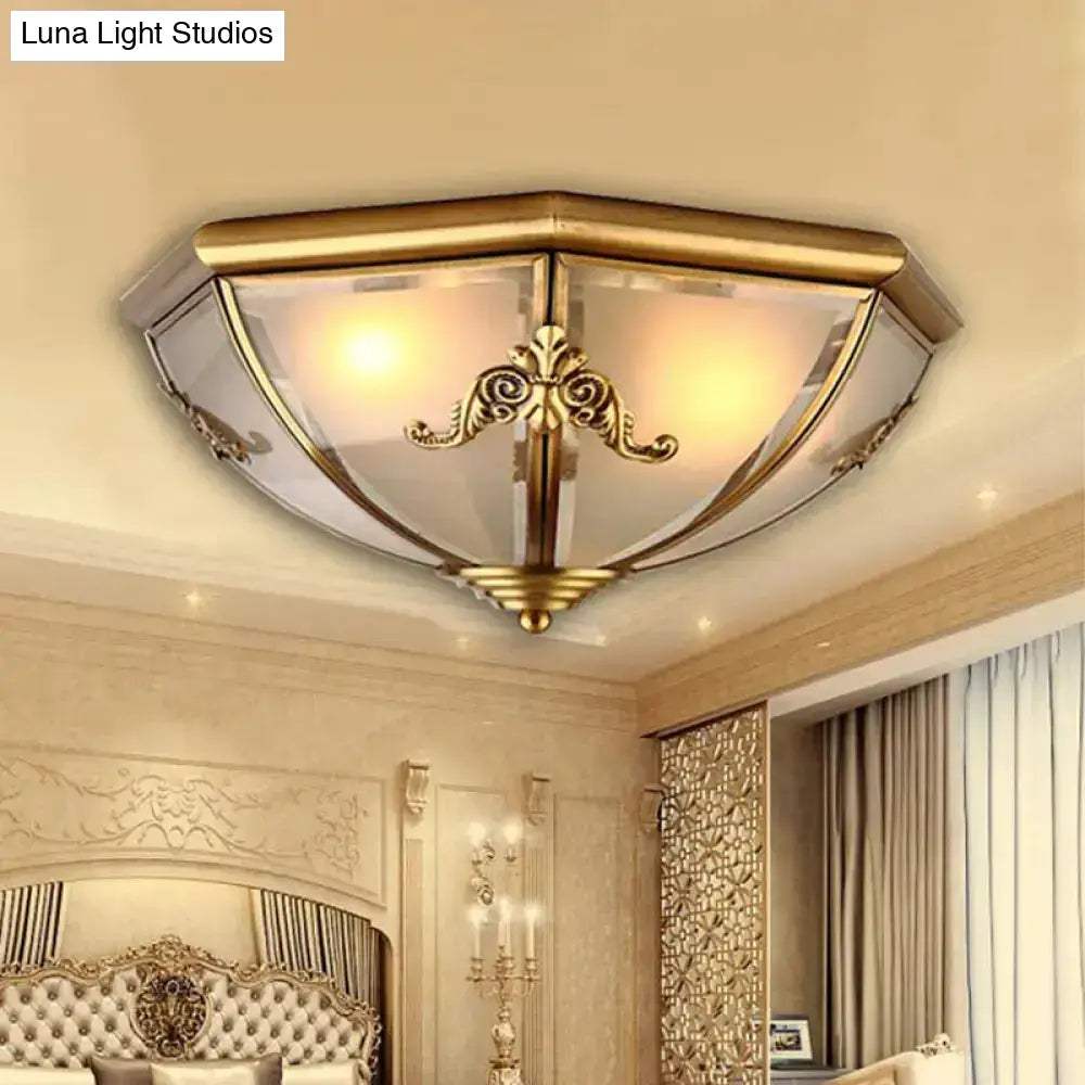 Brass Flush Mount Ceiling Light With Opal Glass Bowl - Small/Medium/Large 2/3/6 Lights Classic