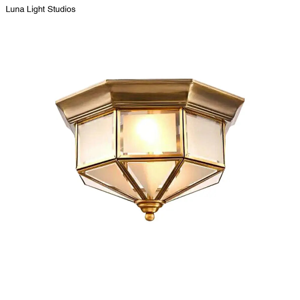 Brass Flush Mount Fixture With Curved Frosted Glass For Bedroom - 2 Lights
