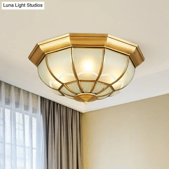 Brass Flush Mount Lamp With Frost Glass Dome Classic Bedroom Ceiling Lighting Fixture