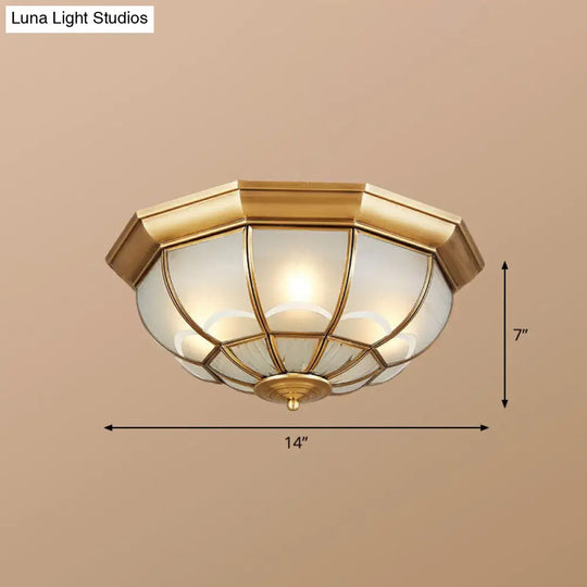 Brass Flush Mount Lamp With Frost Glass Dome Classic Bedroom Ceiling Lighting Fixture / 14