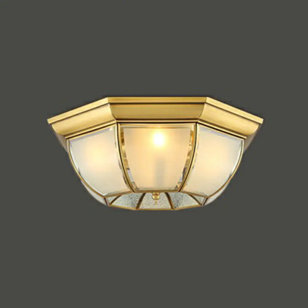 Brass Flushmount Light With Minimalist Bowl Shape & Frosted Glass Pane – Sleek Ceiling Fixture / 16’