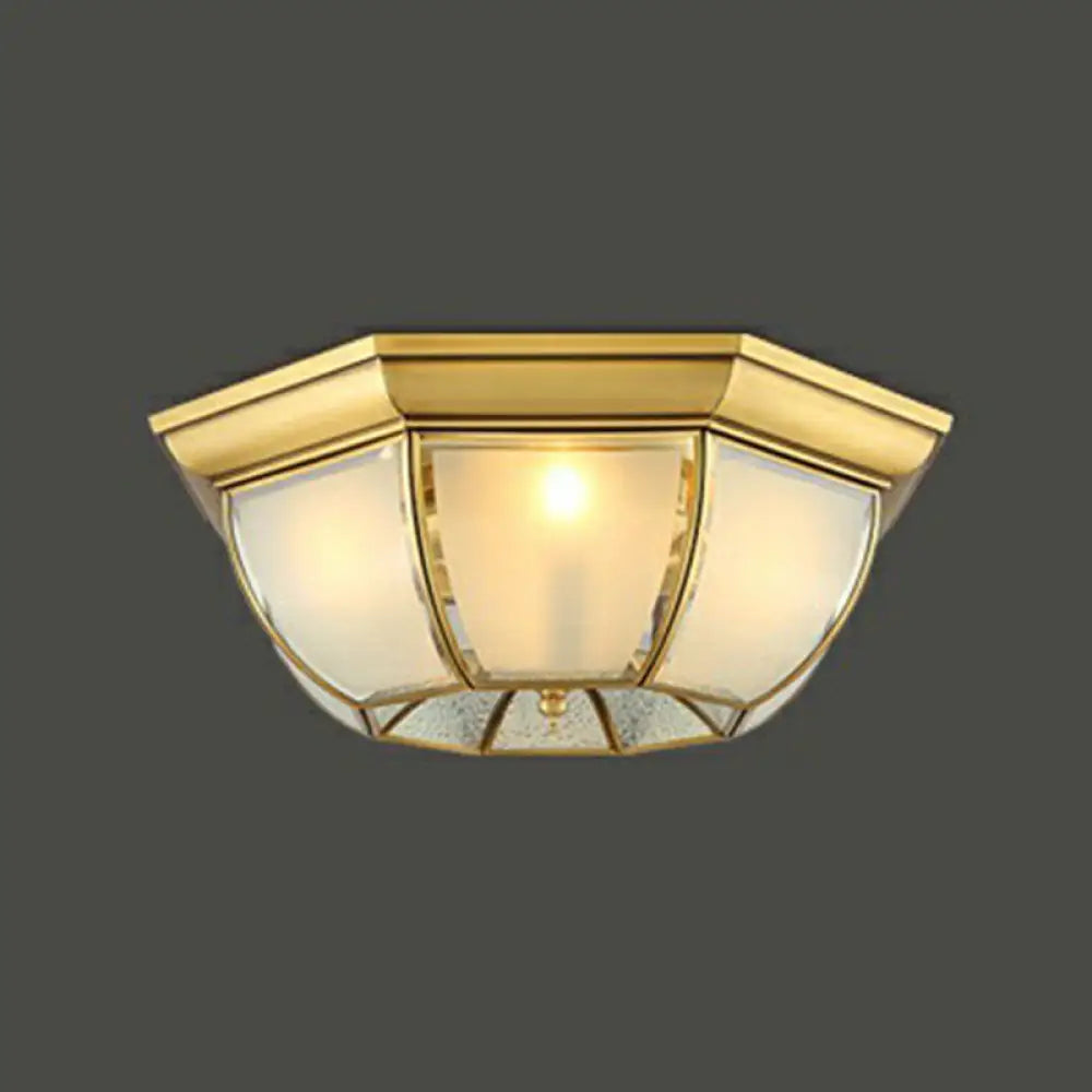 Brass Flushmount Light With Minimalist Bowl Shape & Frosted Glass Pane – Sleek Ceiling Fixture /