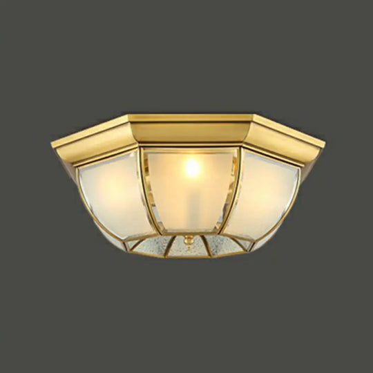 Brass Flushmount Light With Minimalist Bowl Shape & Frosted Glass Pane – Sleek Ceiling Fixture /