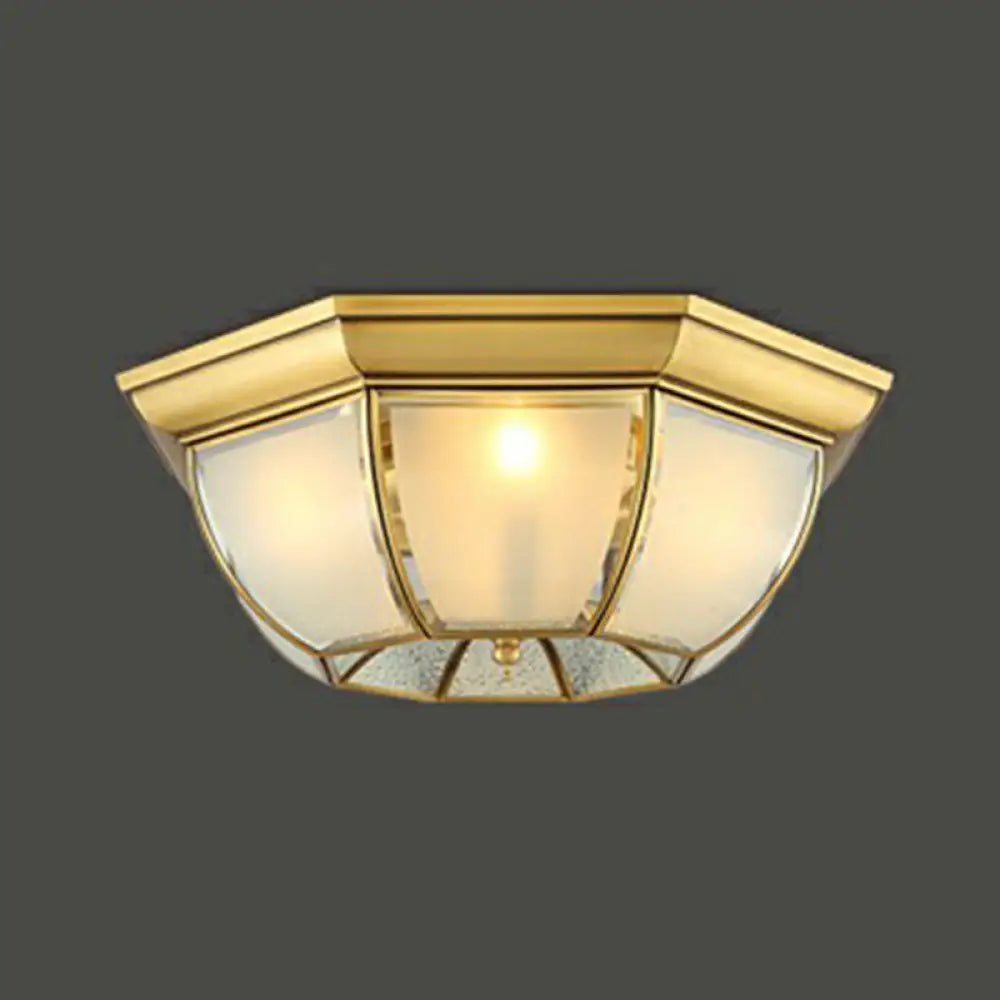 Brass Flushmount Light With Minimalist Bowl Shape & Frosted Glass Pane – Sleek Ceiling Fixture /