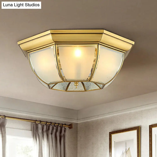 Brass Flushmount Light With Minimalist Bowl Shape & Frosted Glass Pane – Sleek Ceiling Fixture