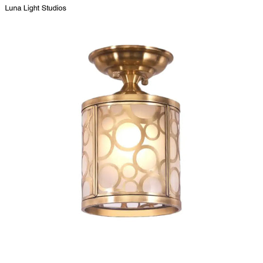 Brass Frosted Glass Ceiling Flush Mount Lamp – Colonialist Style For Living Room