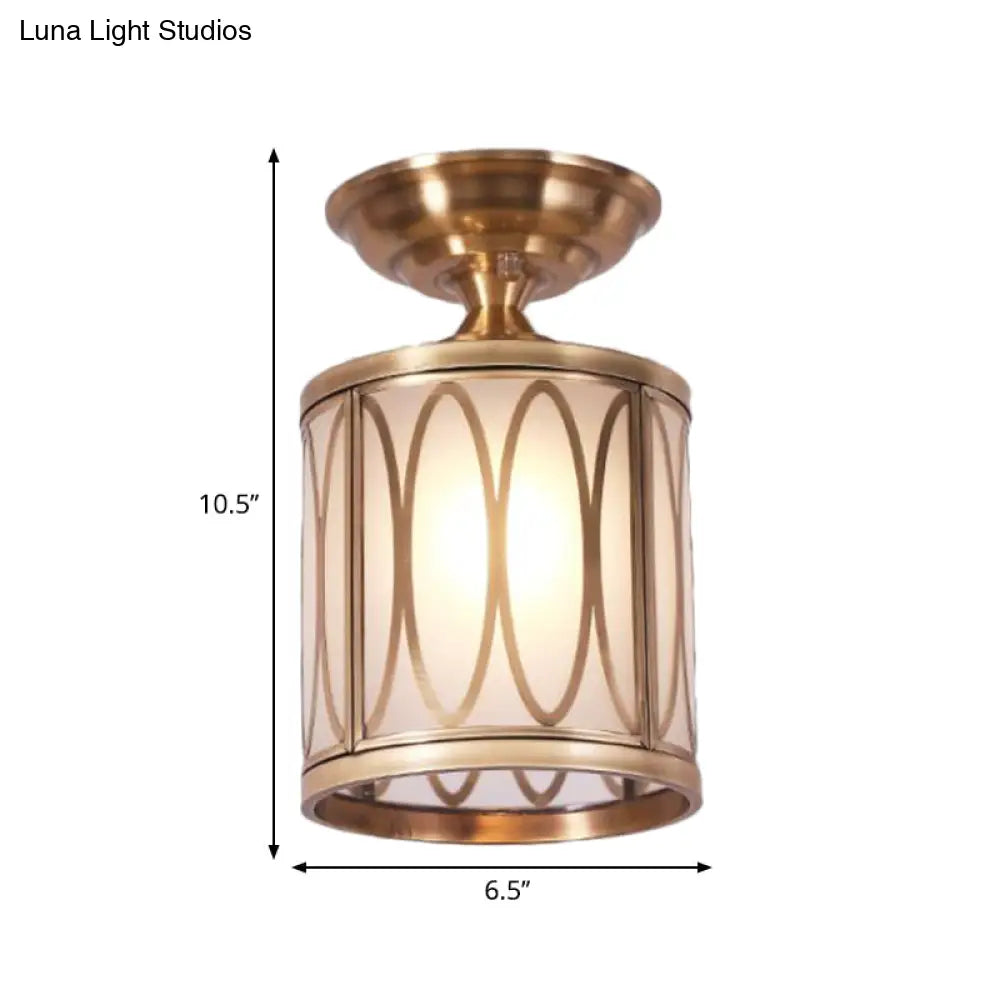 Brass Frosted Glass Ceiling Flush Mount Lamp – Colonialist Style For Living Room