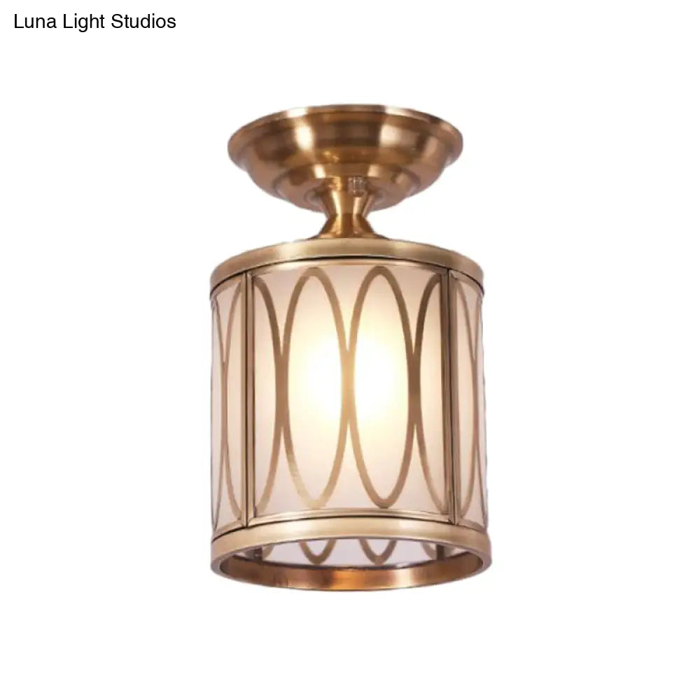 Brass Frosted Glass Ceiling Flush Mount Lamp – Colonialist Style For Living Room